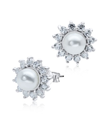 Flower Pearl With CZ Stud Earring STS-3391